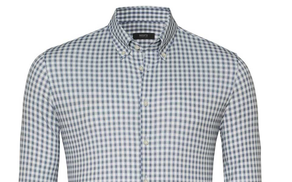 Desoto Luxury – Jersey Overhemd Ruit Groen/Blauw Desoto Luxury Line jersey overhemd met groen-blauwe ruit – comfortabele stretch voor heren bij Van den Broek Herenmode Haarlem