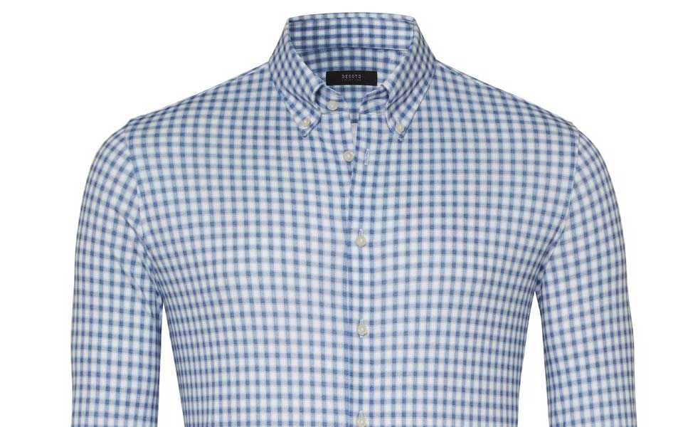 Desoto Luxury – Jersey Overhemd Ruit Lichtblauw Desoto Luxury Line jersey overhemd met lichtblauwe ruit – premium stretchkwaliteit bij Van den Broek Herenmode Haarlem