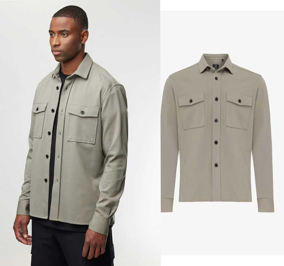 Staande man en vrouw in gele A-dam onderkleding met speels patroon.